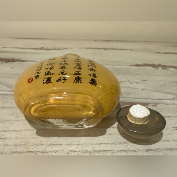 Vintage Chinese Interior Painted Glass Snuff Bottle Asian Art With Asian Writing - Picture 6 of 8